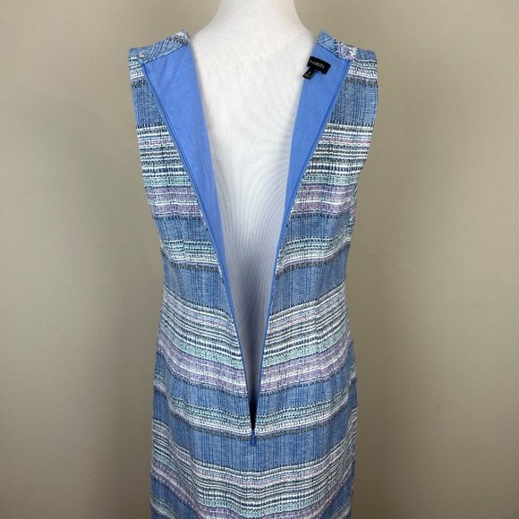 Talbots Tweed Dress 6 Blue Stripe Sheath Sleeveless Lined Career Office - Picture 8 of 12